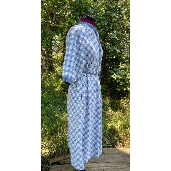 Vintage 1970s Chambray Blue Plaid Dress Rosani Size 8 - Picture 8 of 16